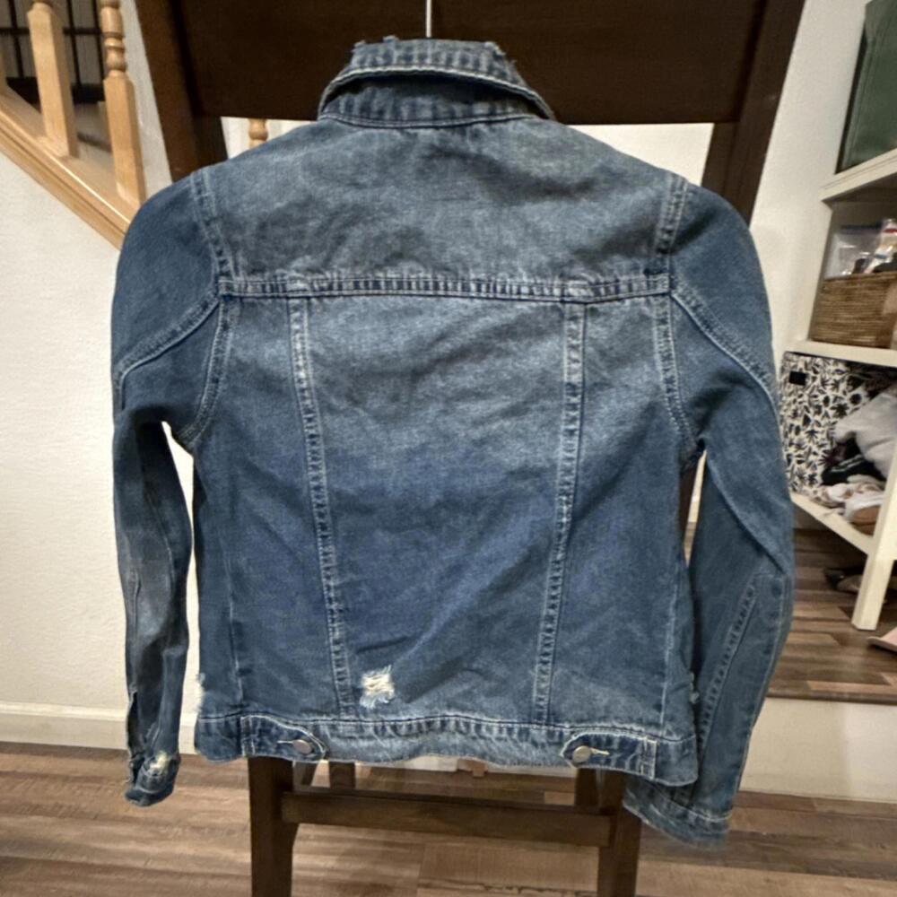 Joe's Distressed Blue kids Jacket Collared Pockets Button Short Long Sleeve M - Picture 6 of 8